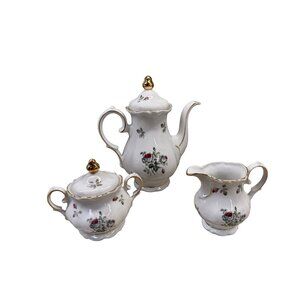 VTG Winterling  Bavarian China Coffee Tea Set Floral & Gold Accents  Germany HTF